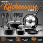 Serenelife 15 Piece Pots and Pans Non Stick Kitchenware Cookware Set, Black