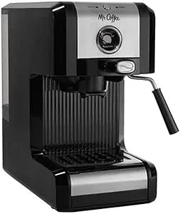 Mr. Coffee Easy Maker | Authentic Pump Espresso Machine, 6 Piece, Chrome/Black