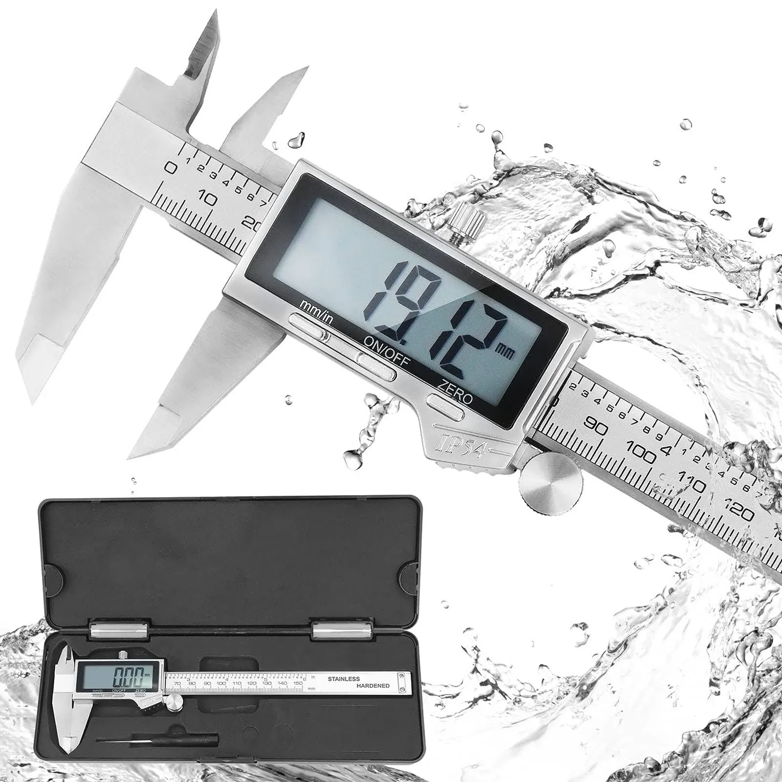 Digital Caliper, IP54 Waterproof Stainless Steel Caliper Measuring Tool, Vern...