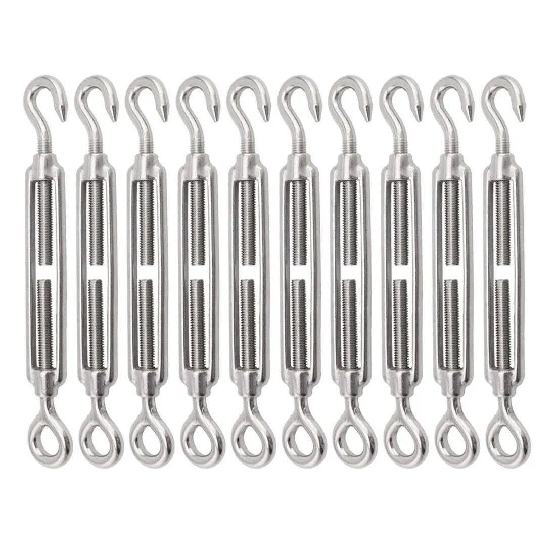 Turnbuckle Lsqurel 10PCS 304 Stainless Steel Turnbuckle Hook and Eye Heavy Duty M4 M6 M8 M10 Tensioner Adjustable Shade Sail Hardware for Tightening up Metal Cable Wire 5/32 1/4 5/16 3/8