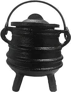 Crystalo - Ribbed Style Cast Iron Cauldron With Lid 3&#034; D x 4.5&#034; H, 