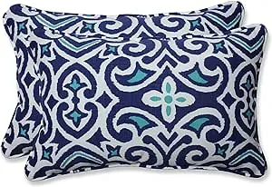 Pillow Perfect Outdoor/ Indoor New Damask Marine Rectangular Throw Pillow (Set of 2) - Bed Bath & Beyond - 14645356