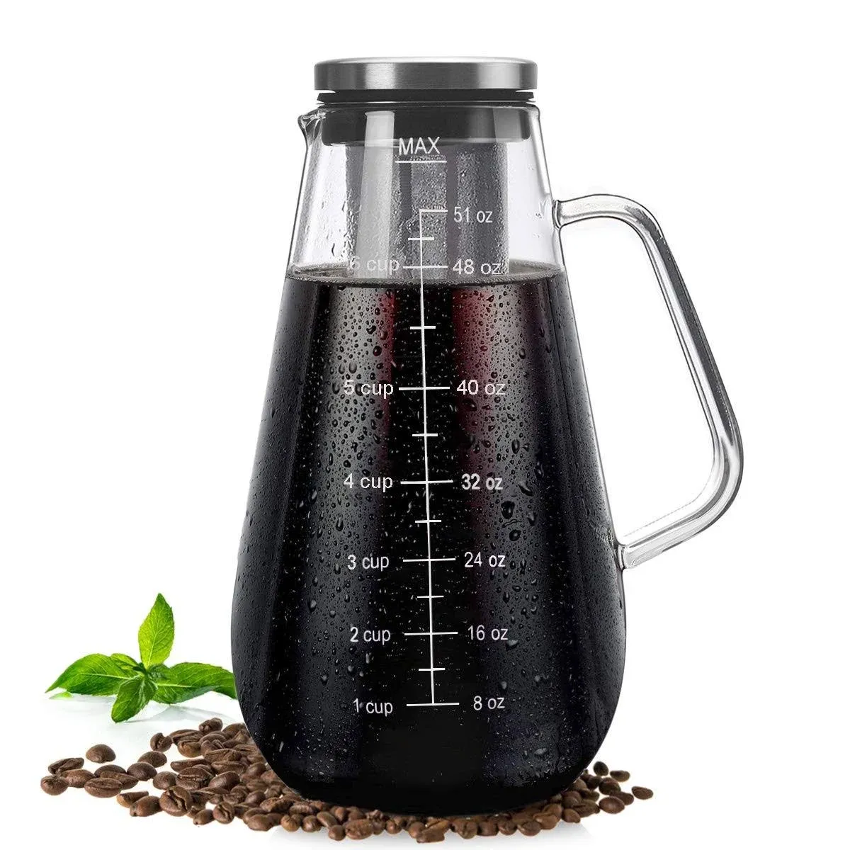 Cold Brew Coffee Maker Iced Tea Pitcher Infuser with Airtight Lid and Thick High