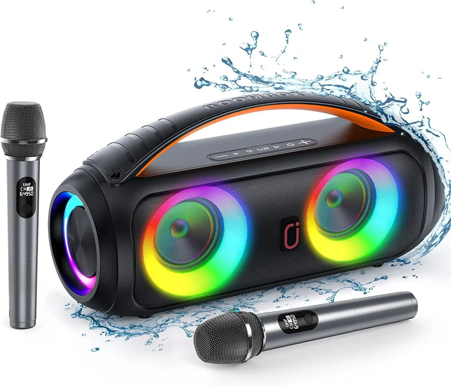 JYX Waterproof Bluetooth Speaker with Wireless Microphones, Portable Karaoke ...