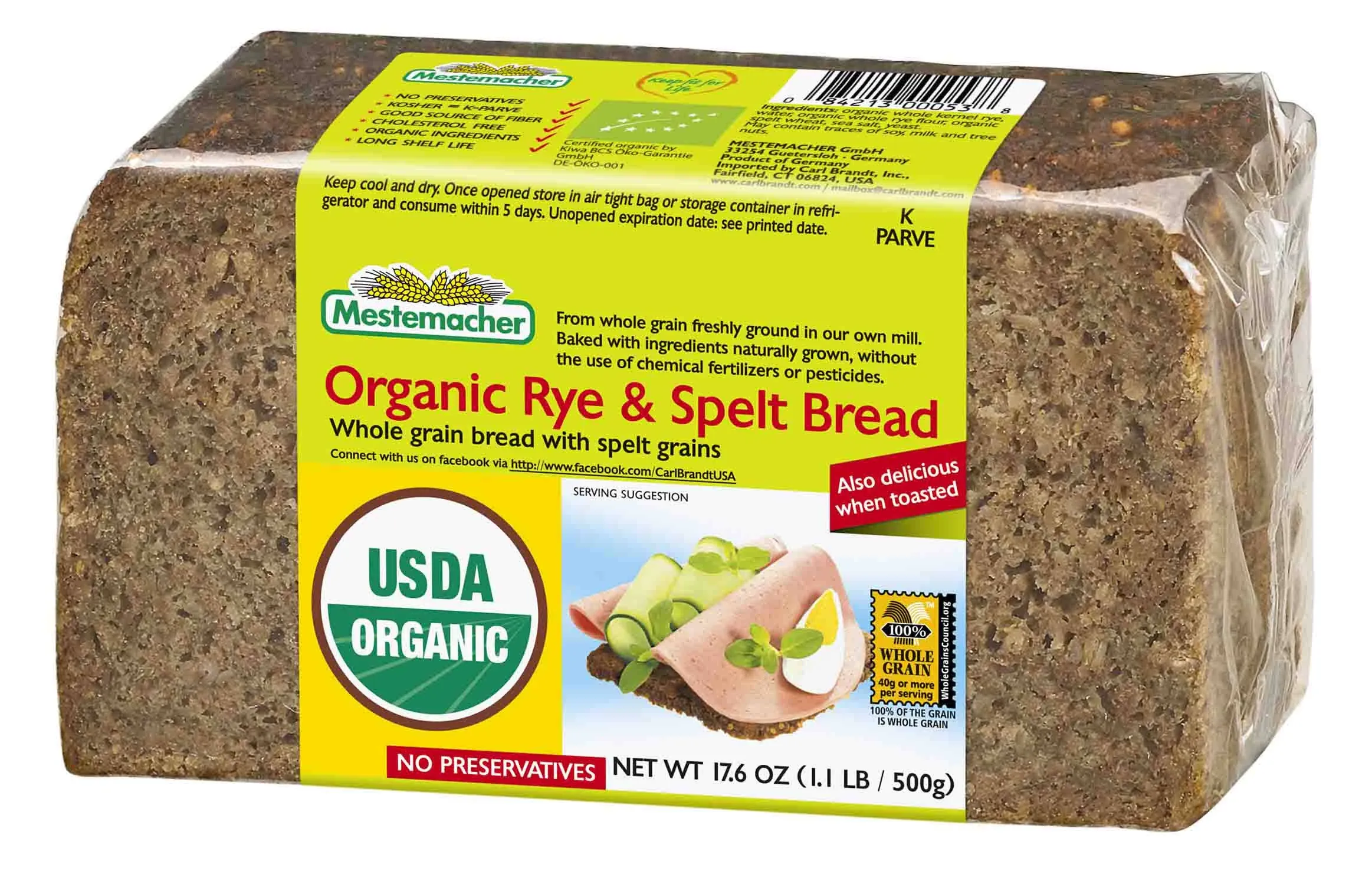 Mestemacher Bread Organic Rye & Spelt bread, 17.6 ounces