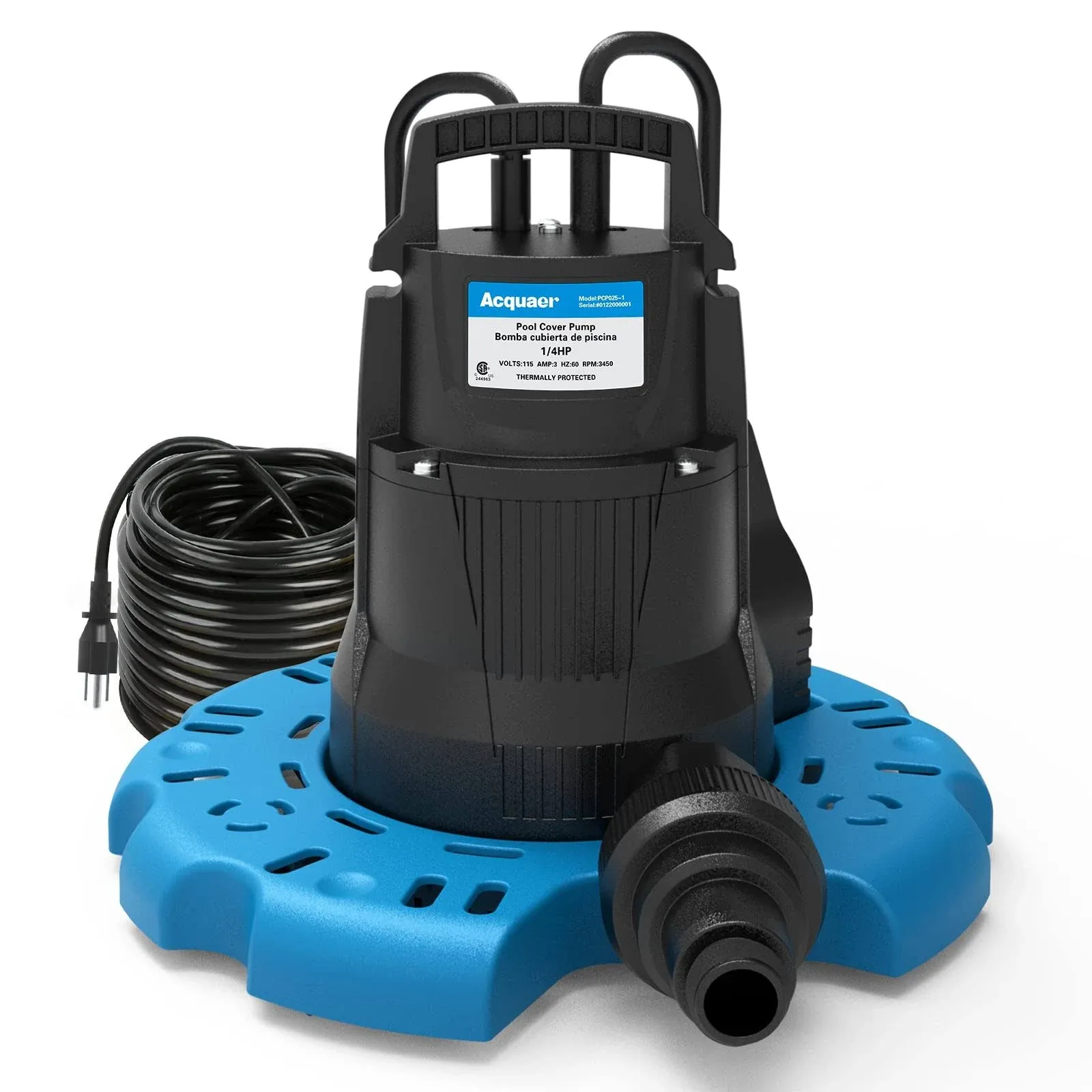 1/4 HP Automatic Pool Cover Pump: 2250 GPH, 115V - Acquaer