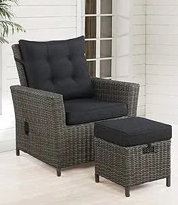 Asti All-Weather Wicker Outdoor 15 in. Square Ottomans with Dark Gray Cushions (Set of 2)