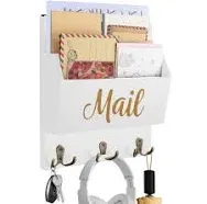 Mail Organizer Wall Mount Wooden Wall Organizer Mail Holder with 3 Double Hoo...