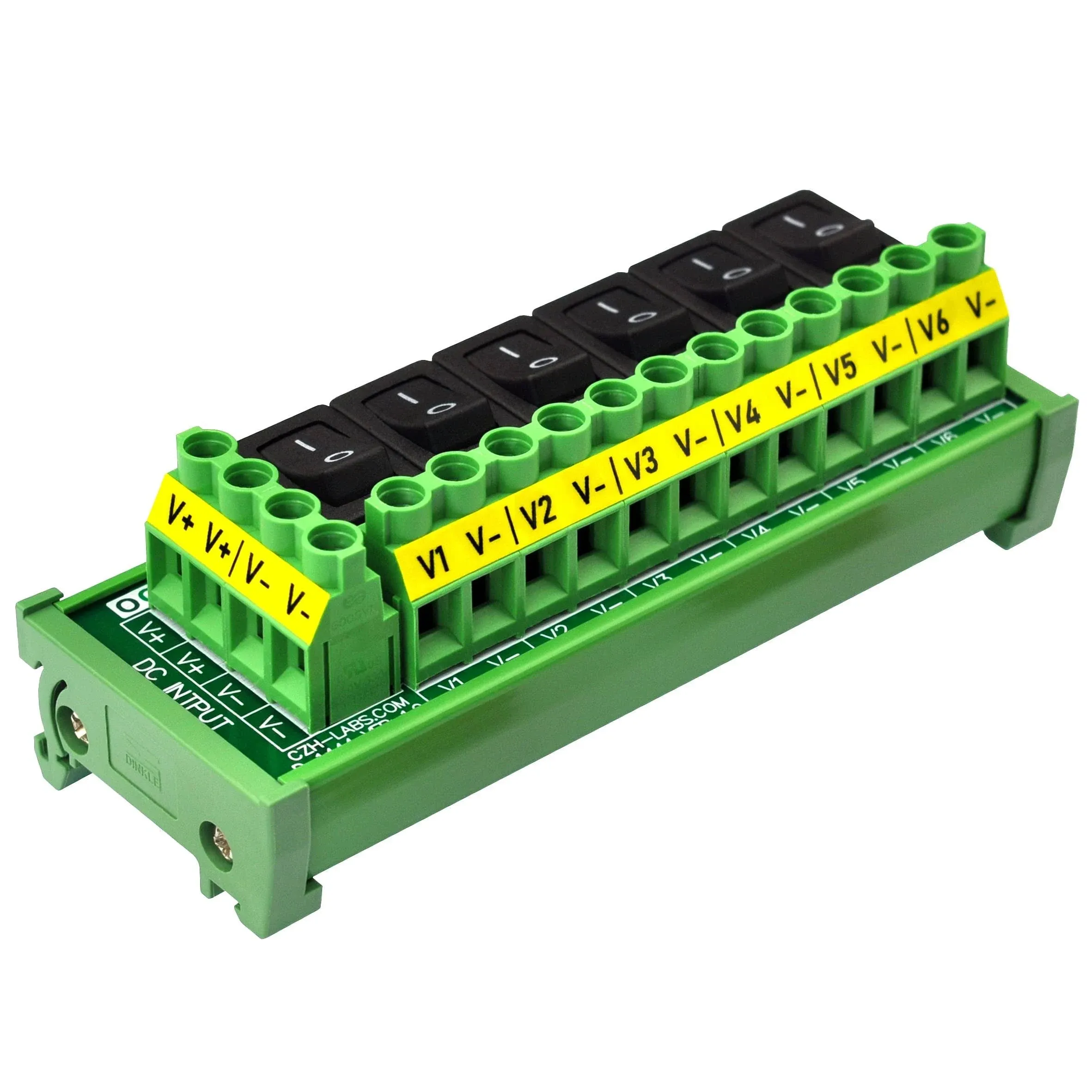 DIN Rail Mount 6 Channel Paddle Rocker Switch DC Power Distribution Strip Module