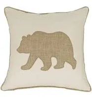 Bear Pillow Covers Decorative Cotton Linen Embroidered Cushions Covers 18x18 Inches (Grey)