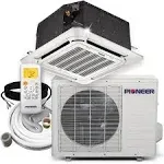 Pioneer | 12,000 BTU 8-Way Cassette Ductless Inverter Mini Split Air Conditioner Heat Pump, 230V, 16 ft (Standard)