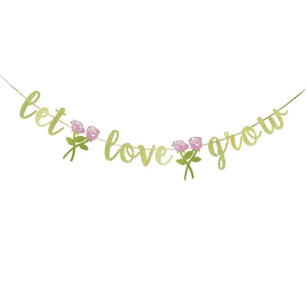 Let Love Grow Banner with Rose Flowerfor Wedding/Baby Shower/Succule<wbr/>nt Bridal...