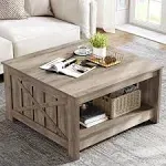 YITAHOME Coffee Table Farmhouse Coffee Table with Storage Rustic Wood Cocktail Table,Square Coffee Table for Living Meeting Room with Half Open