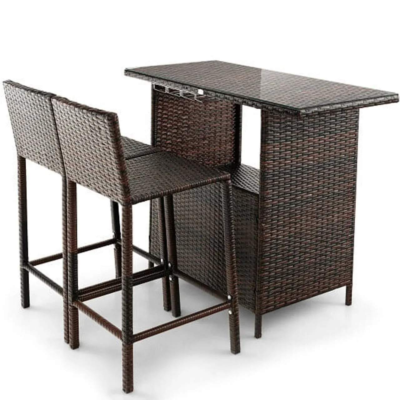 Costway Patio 3pcs Wicker Bar Set