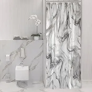 Gibelle Small Stall Shower Curtain, Half Narrow Abstract Grey Marble Shower Curtain, Modern Luxury Art Waterproof Fabric Shower Curtain for Bathroom Decor, 36" W x 72" L