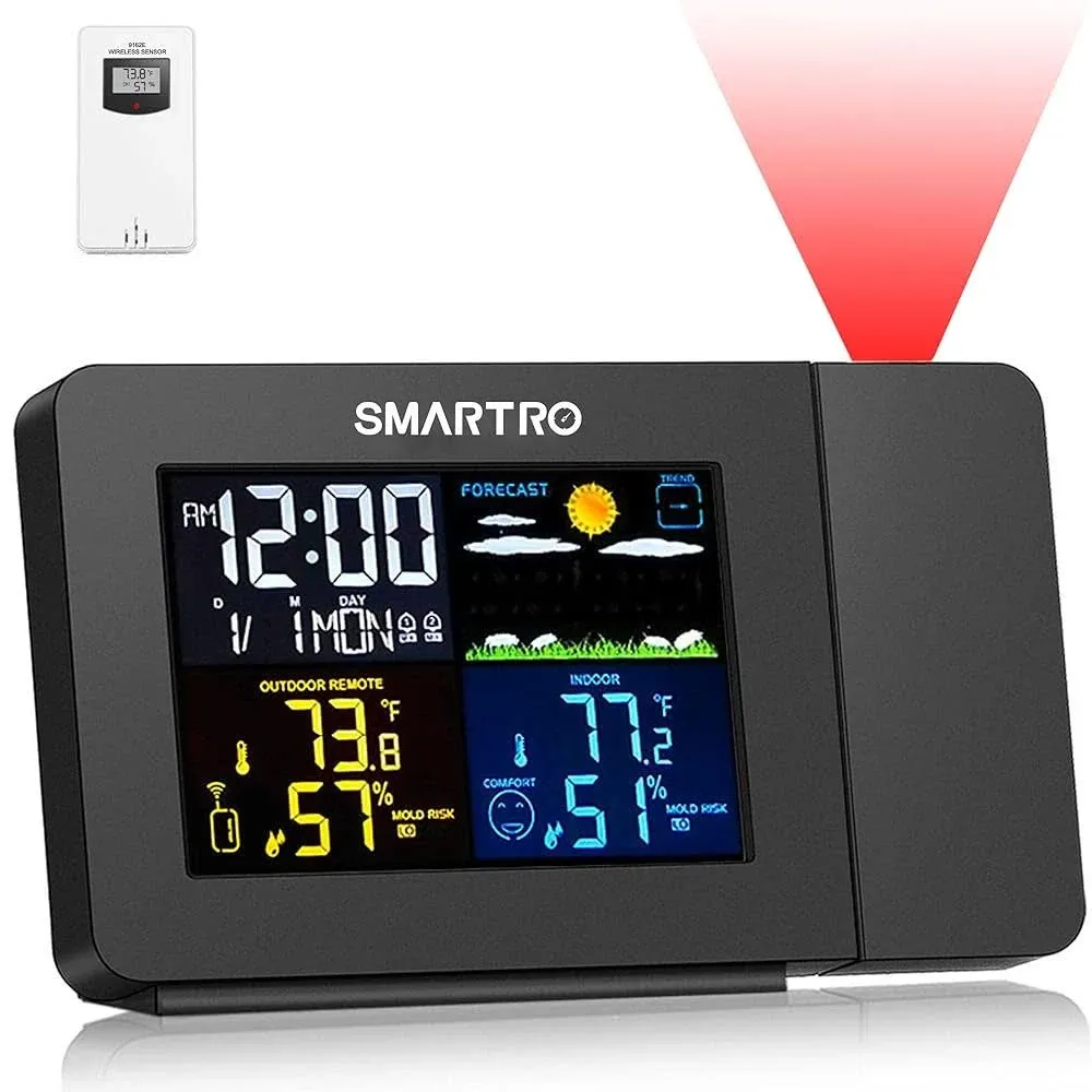  SC91 Projection Alarm Clock for Bedrooms with Weather Station, Wireless 