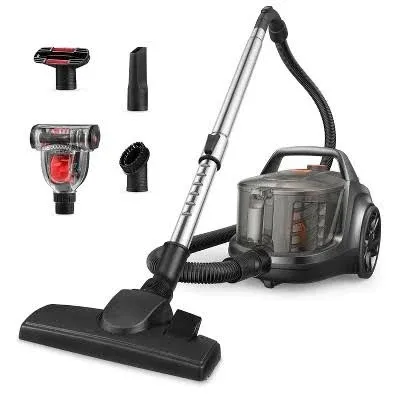 Aspiron Canister Vacuum Cleaner, 1200W Lightweight Bagless Vacuum Cleaner, 3.7qt Capacity, Automatic Cord Rewind, 5 Tools, HEPA Filter, Pet Friendly