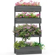 Outsunny Outdoor Wooden Vertical Garden Planter, 4 Tier Planter Box, Self-Draining for Flowers, Vegetables, Herbs, Gray