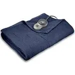 Sunbeam Royal Ultra Fleece Heated Electric Blanket Twin Size, 84" x 62", 12 Heat Settings, 12-Hour Selectable Auto Shut-Off, Fast Heating, Machine Washable, Warm and Cozy, Admiral Blue