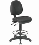 Office Star DC Series Deluxe Ergonomic Adjustable Padded Drafting Chair with 18.5 Inch Chromed Footring and Dual Wheel Carpet Casters, Icon Black Fabric