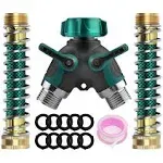 Ambuker Water Splitter 2 Way Heavy Duty, 3/4" Garden Hose Splitter Y Way Connector 2 Valves Rubberized Grip with 2 Kink Free Faucet Extension Hose