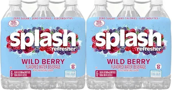 Splash Refresher Acai Grape Flavored Water, 8 Fl Oz, Plastic Bottle Pack of 12