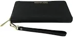 Michael Kors Jet Set Travel Continental Leather Wallet/Wristlet - Black/Gold