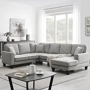 Bellemave U Shaped Couch Modular Sectional Sofa 7 Seat Couches 108 inch, Light Grey