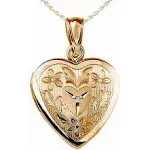 PicturesOnGold.com 14K Gold Filled Floral Heart Photo Locket with Diamond - 3/4 inch x 3/4 inch - Includes 18 inch Chain