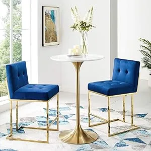 Modway Privy Stainless Steel Performance Velvet Counter Stool Set of 2, Gold Navy