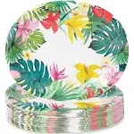 48 Party Paper Plates, Summer BBQ Beach Hawaiian Luau Birthday Supplies 12 in.