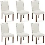 DUMOS Upholstered Dining Chairs Set of 6, Modern Upholstered Fabric Dining Room Chair with Nailhead Trim and Wood Legs, Mid-Century Accent Dinner