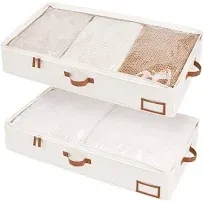 StorageWorks Underbed Storage Box Under Bed Clothes Organizer with Sturdy Structure and Ultra Thick Fabric Ivory White Large 2 Pack