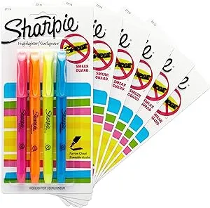 SHARPIE Pocket Style Highlighters, Chisel Tip, Assorted Fluorescent, 24 Count (6 Packs of 4)