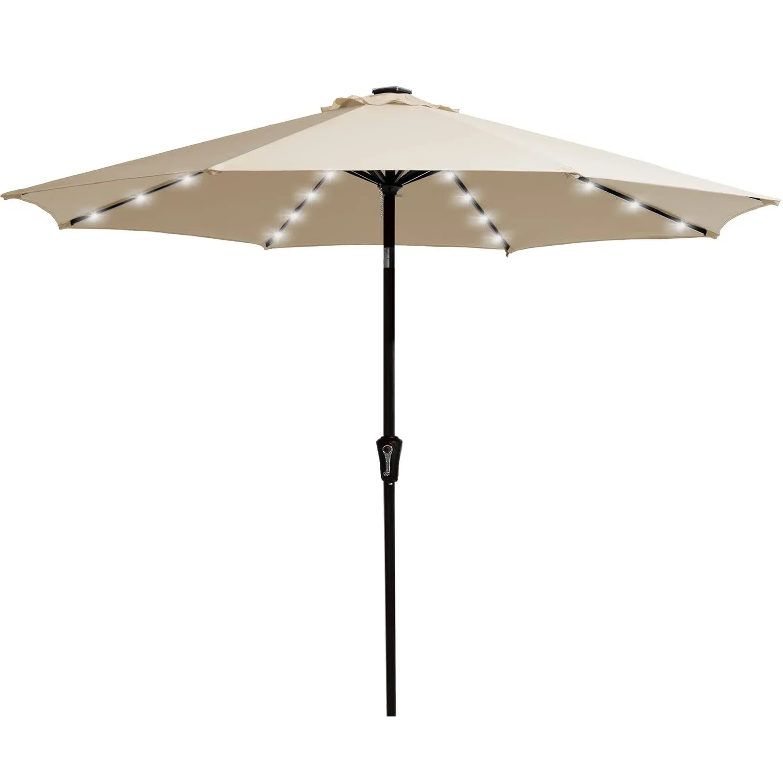 JEAREY 9ft Beige Patio Umbrella, LED Lighted Solar Outdoor Umbrella Pool, Deck & Yard