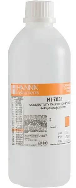 Hanna Instruments HI7031L 1413 µs/cm Conductivity Calibration Solution, 500mL Bottle