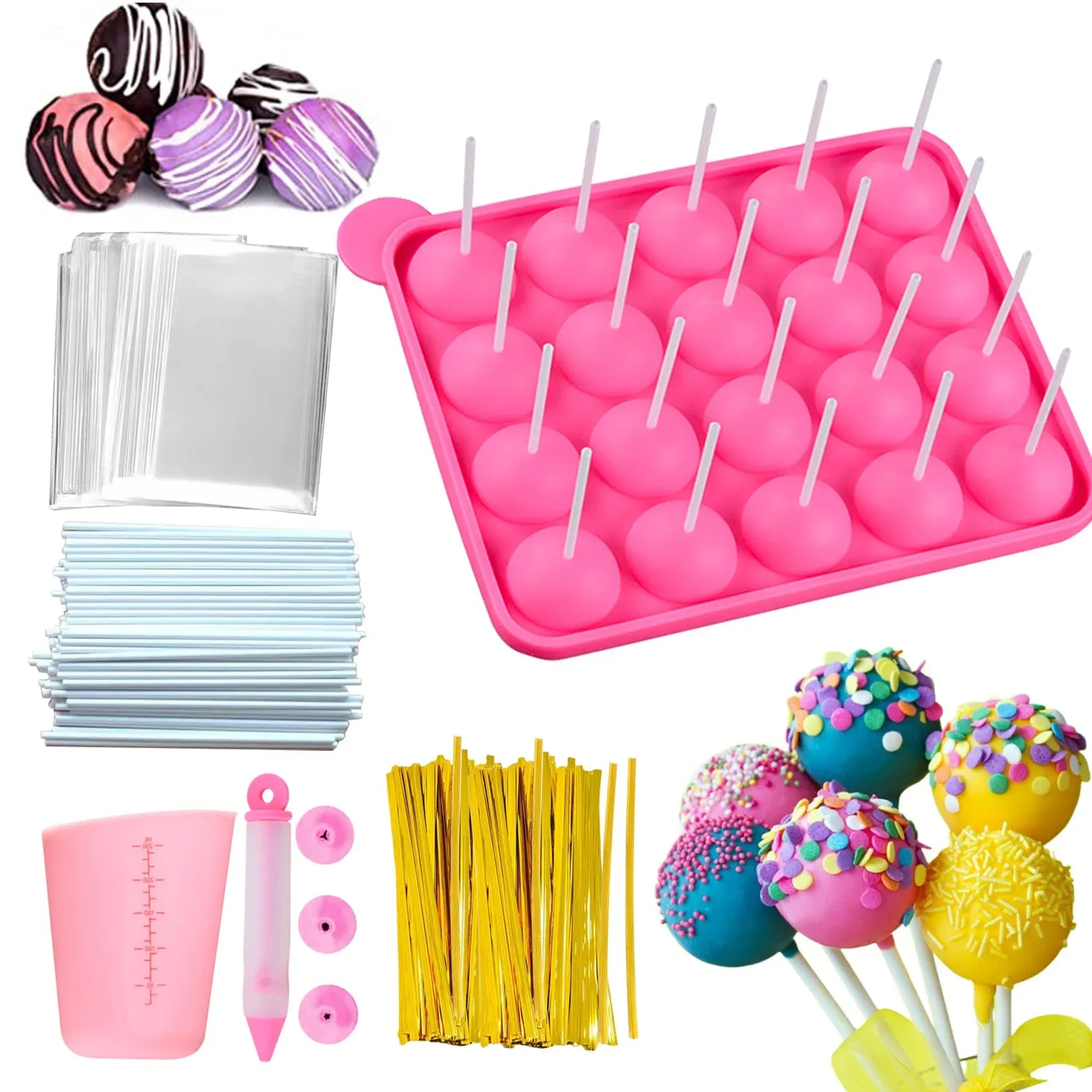 Mold - Silicone Cake Pop Kit with Measuring Cup Decorating Pen with 4 Piping ...