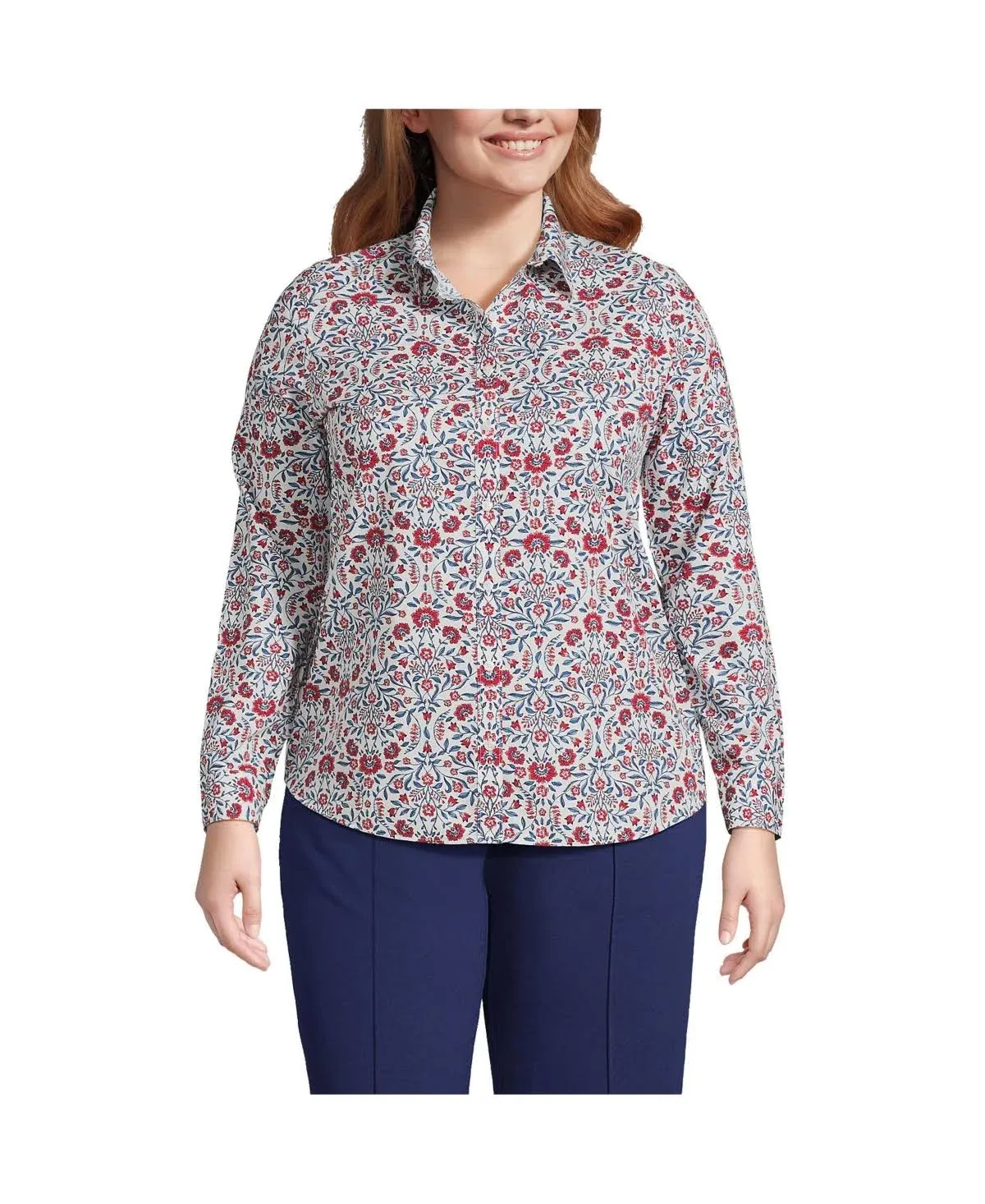 Lands' End Women's Plus Size Wrinkle Free No Iron Button Front Shirt - 18W ...