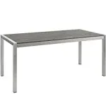 Modway Shore Outdoor Patio Aluminum Dining Table in Silver Gray