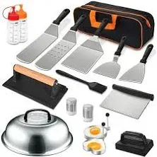 18PCS Flat Top Griddle Accessories Kit,Grill Spatula Set w/Basting Cover for BBQ