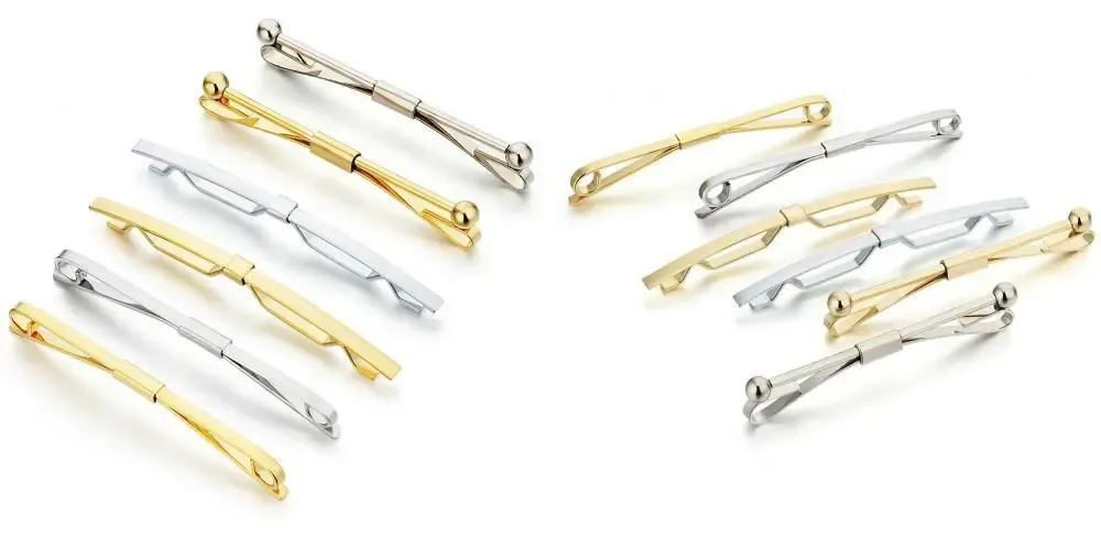 AnotherKiss Tie Collar Bar Pin Set for Men - 6 Pieces of Gold and Silver...