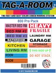 Tag-a-room Moving Labels Color Coded 800 Count 3-4 Bedroom Home Pack Moving Supplies 10082