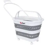  Gocart Collapsible Laundry Basket on Wheels Grocery Cart White Folding