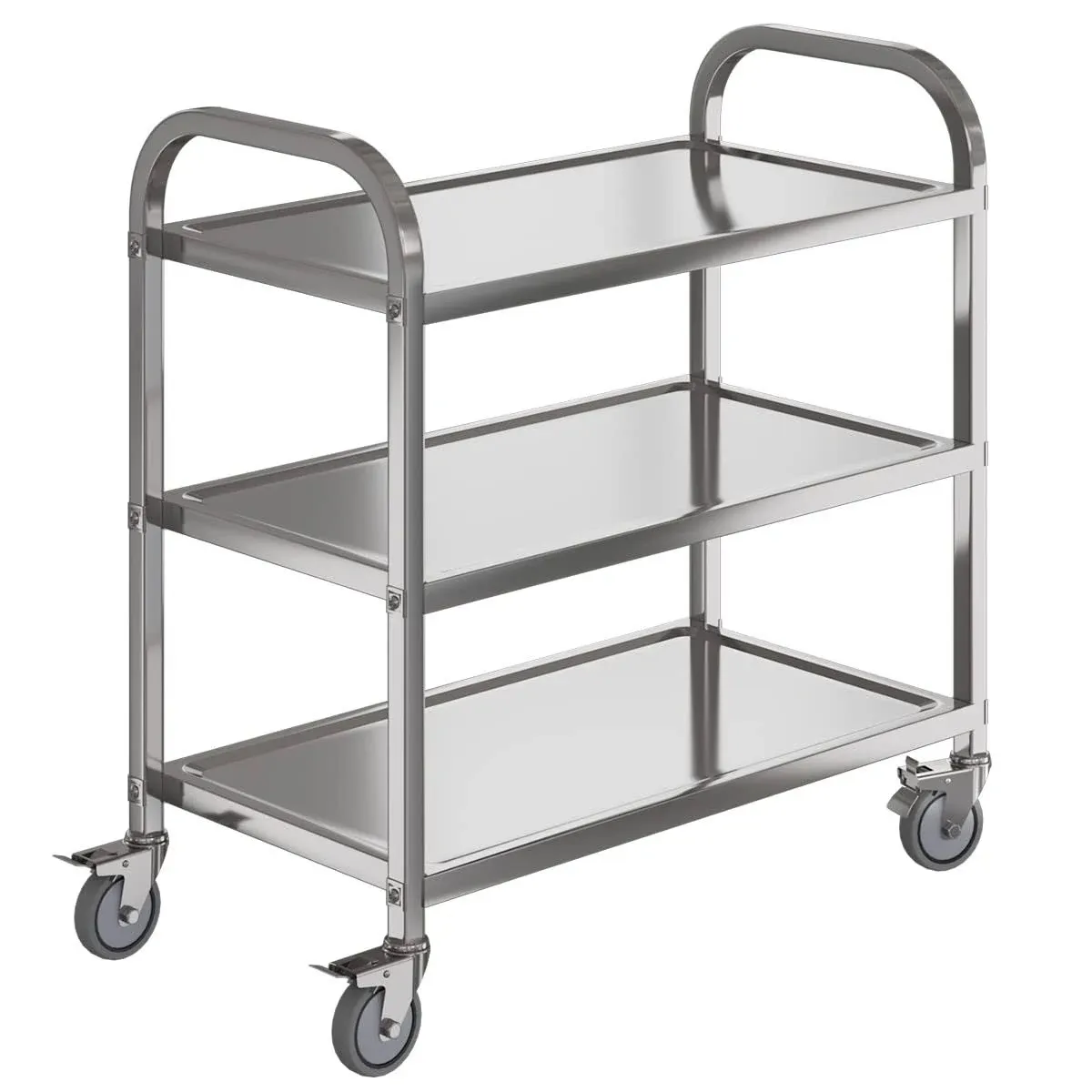 Amarite 3 Shelf Stainless Steel Cart,400 lbs,1MM Thick,Serving Cart with Wheels, Household, Service Trolley,360°Rotation Storage Shelf with Locking ART026-2