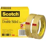 3M Scotch Double-Sided Tape, 3" Core, Transparent, 3/4" x 1296" - 2 rolls