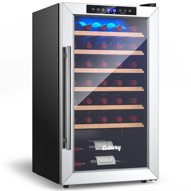 20 inch Wine Refrigerator for 33 Bottles and Tempered Glass Door-Silver | Costway