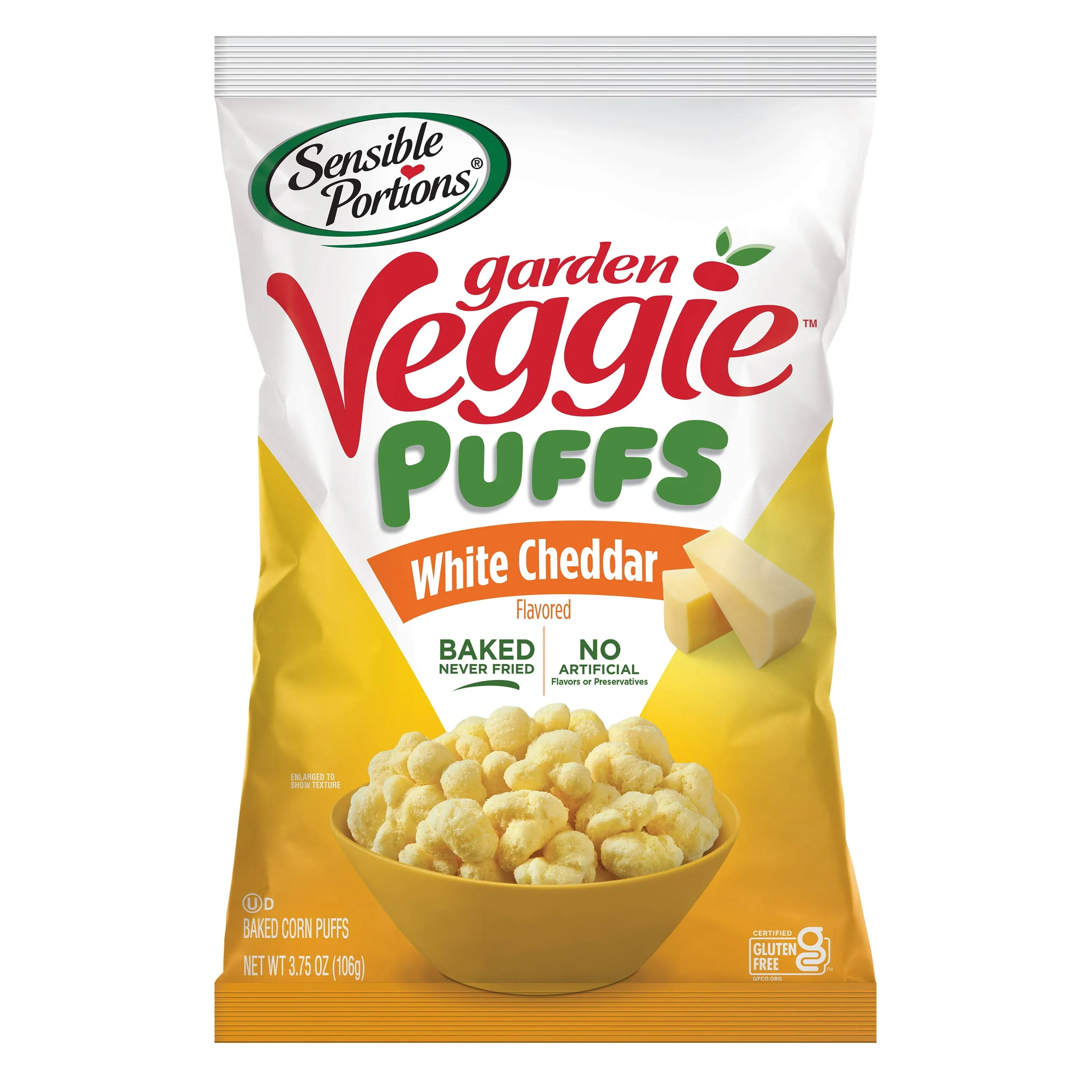 Sensible Portions Garden Veggie Puffs Baked Corn Puffs, White Cheddar Flavored - 3.75 oz