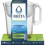 Brita Large 10 Cup Water Filter Pitcher with 1 Brita Elite Filter, Made Without BPA, Huron, White