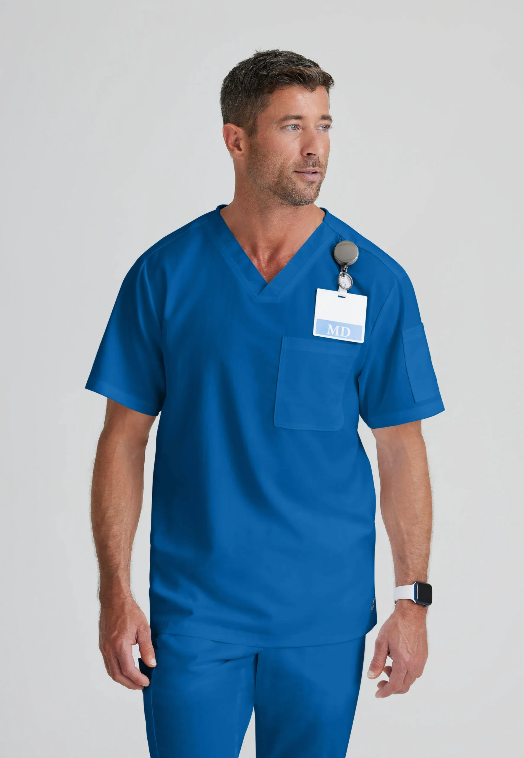 BARCO Grey's Anatomy Scrubs - Evan Scrub Top for Men, Lapover V-Neck Easy Care Men's Scrub Top