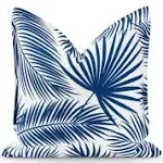 Hofdeco Premium Coastal Hampton Style Patio Indoor Outdoor Lumbar Pillow Cover Only, 12"x20" Water Resistant for Backyard, Couch, Baby Blue Embroidered Palm Tree Tassel